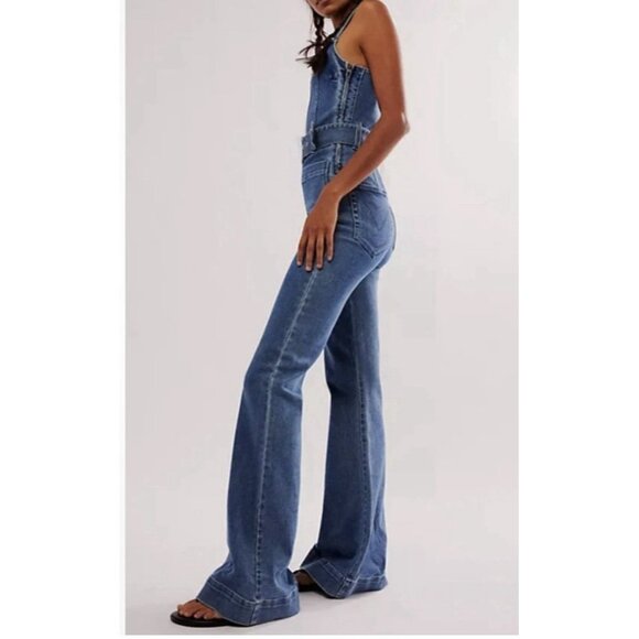 Free People X Show Me Your Mumu Crossroads Jumpsuit Flare Sky Rider $228 S - Picture 1 of 12